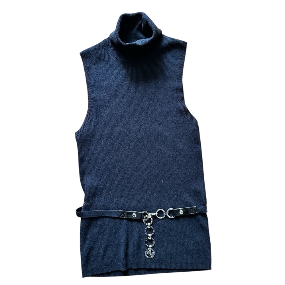 Michael Kors Black Sleeveless Turtleneck Sweater Top w/ Belt Size M